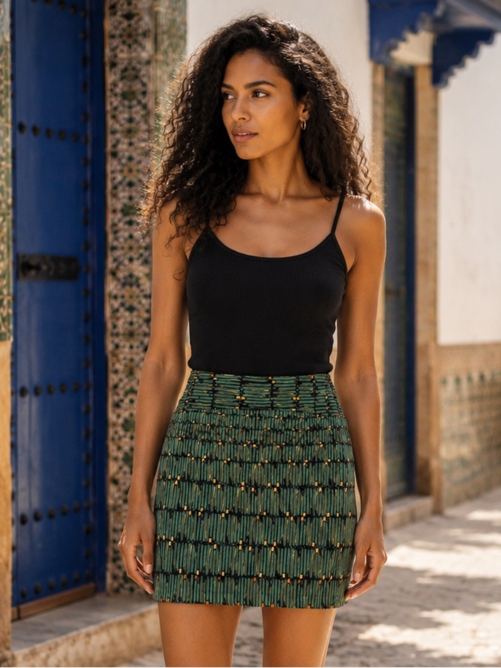 The Limited Green Patterned Pencil Skirt with Gold Dots 🩵